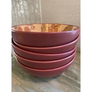 222 Fifth Jacobean Red Soup / Cereal Bowl - Set of 5